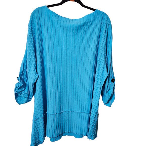Soft Surroundings‎ Oversized Boho Blue 3/4 Roll Tab Sleeve Tunic Top Shirt Women - Picture 11 of 13